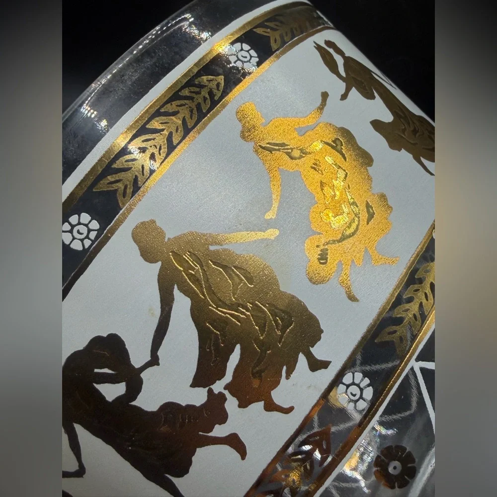 MCM Mid Century Modern Vintage Dancing Gold Grecian Women & Men Glass Ice Bucket